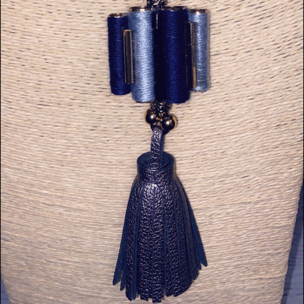 Leather Like Long Necklace with Charm